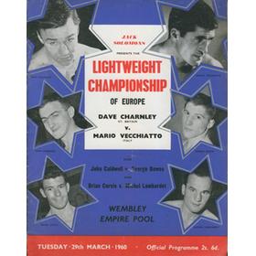 DAVE CHARNLEY V MARIO VECCHIATTO 1960 BOXING PROGRAMME