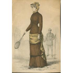 LADY TENNIS PLAYER C.1880 HAND-COLOURED PRINT