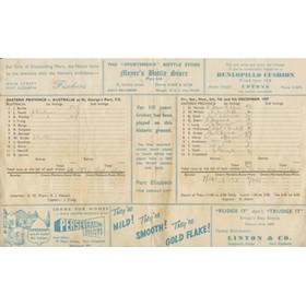 EASTERN PROVINCE V AUSTRALIA 1957-58 CRICKET SCORECARD