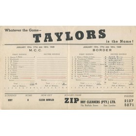 BORDER V ENGLAND 1948-49 CRICKET SCORECARD