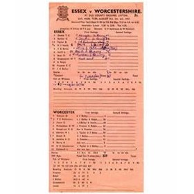 ESSEX V WORCESTERSHIRE 1957 CRICKET SCORECARD