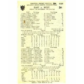 EAST V WEST 1948 (SIMS 10 WKTS) CRICKET SCORECARD
