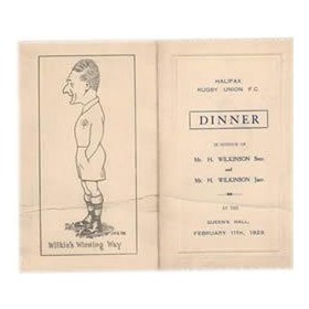 HALIFAX R.U.F.C. 1929 RUGBY MENU CARD