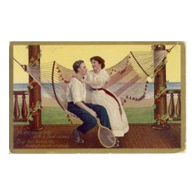 HAMMOCK ROMANCE WITH MAN HOLDING TENNIS RACQUET