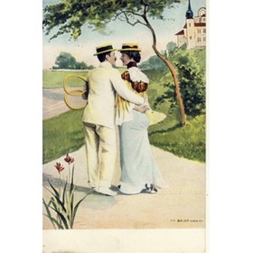 TENNIS COUPLE HUGGING WITH CASTLE IN BACKGROUND