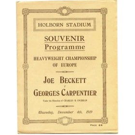 JOE BECKETT V GEORGES CARPENTIER 1919 (HEAVYWEIGHT CHAMPIONSHIP OF EUROPE) BOXING PROGRAMME