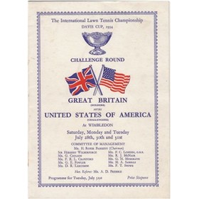 GREAT BRITAIN V UNITED STATES OF AMERICA 1934 (DAVIS CUP FINAL) TENNIS PROGRAMME