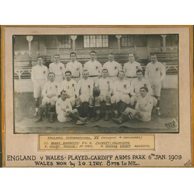 ENGLAND 1909 (V WALES) RUGBY PHOTOGRAPH (INC. 4 CORNISHMEN)