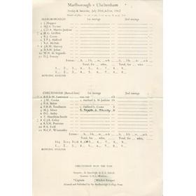 MARLBOROUGH V CHELTENHAM 1962 CRICKET SCORECARD
