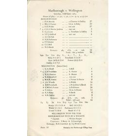 MARLBOROUGH V WELLINGTON 1963 CRICKET SCORECARD