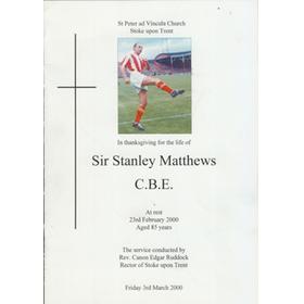 STANLEY MATTHEWS 2000 SERVICE OF THANKSGIVING