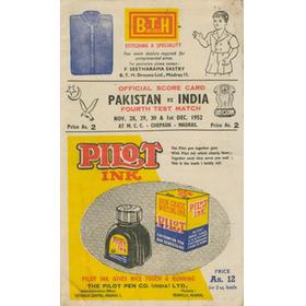 INDIA V PAKISTAN (MADRAS) 1952 CRICKET SCORECARD (PAKISTAN