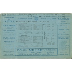 CAMBRIDGE UNIVERSITY V FREE FORESTERS 1920 CRICKET SCORECARD - HUBERT ASHTON 236