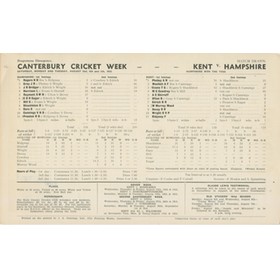 KENT V HAMPSHIRE 1952 CRICKET SCORECARD