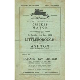 LITTLEBOROUGH V ASHTON 1952 CRICKET SCORECARD (INCLUDING C.S. NAYUDU - INDIA)