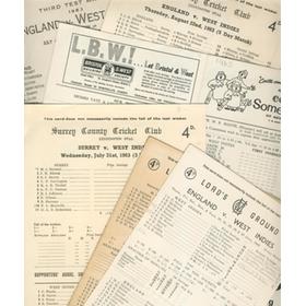 WEST INDIES 1963 CRICKET SCORECARDS (7 IN TOTAL)