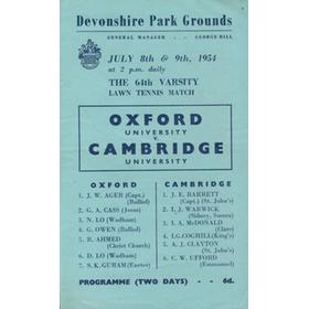 OXFORD UNIVERSITY V CAMBRIDGE UNIVERSITY 1954 VARSITY LAWN TENNIS PROGRAMME