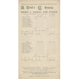 ARMY V ROYAL AIR FORCE 1946 CRICKET SCORECARD