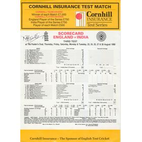 ENGLAND V INDIA 1990 (OVAL) CRICKET SCORECARD - SIGNED BY AZHARUDDHIN