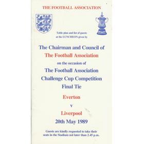 EVERTON V LIVERPOOL 1989 (F.A. CUP FINAL)  - OFFICIAL F.A. LUNCHEON MENU & GUEST LIST