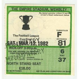 LIVERPOOL V TOTTENHAM HOTSPUR 1982 LEAGUE CUP FINAL FOOTBALL TICKET