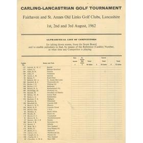 CARLING-LANCASTRIAN GOLF TOURNAMENT 1962 - COMPETITORS LIST