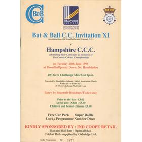 BAT AND BALL C.C. INVITATION XI V HAMPSHIRE C.C.C. 1995 (BROADHALFPENNY DOWN) CRICKET PROGRAMME