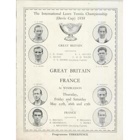 GREAT BRITAIN V FRANCE 1939 (DAVIS CUP) TENNIS PROGRAMME