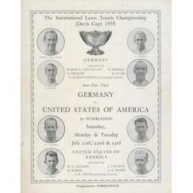 GERMANY V UNITED STATES OF AMERICA 1935 (DAVIS CUP INTER-ZONE FINAL) TENNIS PROGRAMME