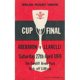 ABERAVON V LLANELLI 1974 (W.R.U. CUP FINAL) RUGBY PROGRAMME