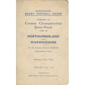 NORTHUMBERLAND V WARWICKSHIRE 1936 (COUNTY CHAMPIONSHIP SEMI-FINAL)  ITINERARY