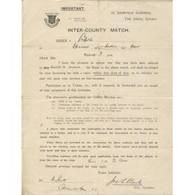 ESSEX COUNTY FOOTBALL SELECTION LETTER 1925 - R. SCOTT OF COLCHESTER TOWN
