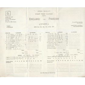 ENGLAND V PAKISTAN 1971 (EDGBASTON) CRICKET SCORECARD - ZAHEER 274