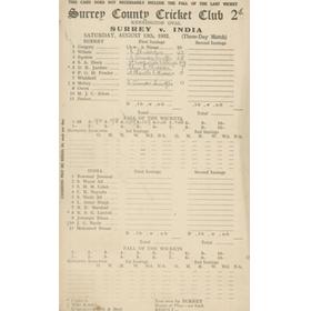 SURREY V INDIA 1932 (OVAL) CRICKET SCORECARD