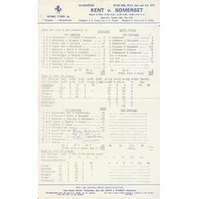 KENT V SOMERSET 1973 CRICKET SCORECARD - COWDREY