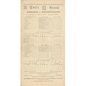 MIDDLESEX V WORCESTERSHIRE 1932 CRICKET SCORECARD