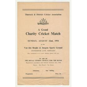CELEBRITIES V THURROCK C.C. 1954 CHARITY CRICKET MATCH PROGRAMME