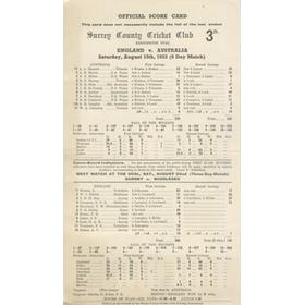 ENGLAND V AUSTRALIA 1953 (OVAL) CRICKET SCORECARD  - ENGLAND RECOVER ASHES