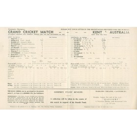 KENT V AUSTRALIA 1953 CRICKET SCORECARD