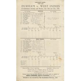 DURHAM V WEST INDIES 1939 CRICKET SCORECARD