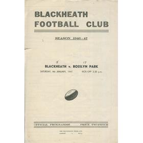 BLACKHEATH V ROSSLYN PARK 1947 RUGBY PROGRAMME