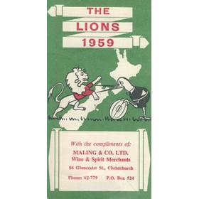 BRITISH LIONS RUGBY TOUR TO NEW ZEALAND 1959 ITINERARY