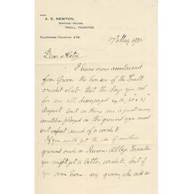 A.E. NEWTON (SOMERSET) 1935 CRICKET LETTER