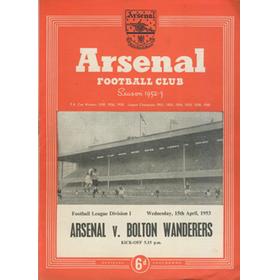 ARSENAL V BOLTON WANDERERS 1952-53 FOOTBALL PROGRAMME
