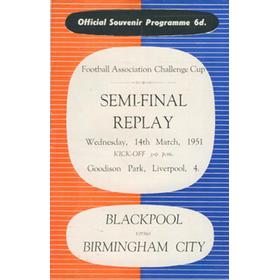 BLACKPOOL V  BIRMINGHAM CITY 1951 F.A. CUP SEMI-FINAL REPLAY FOOTBALL PROGRAMME
