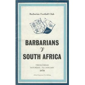 BARBARIANS V SOUTH AFRICA 1970 RUGBY PROGRAMME (+ DINNER MENU)