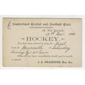 SUNDERLAND HOCKEY CLUB 1894 SELECTION CARD (ASHBROOKE SPORTS CLUB)