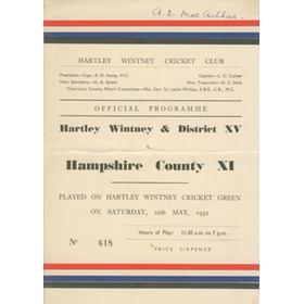 HARTLEY WINTNEY & DISTRICT V HAMPSHIRE COUNTY XI 1952 CRICKET SCORECARD