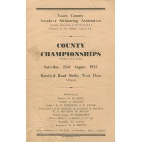 ESSEX COUNTY CHAMPIONSHIPS 1952 SWIMMING PROGRAMME