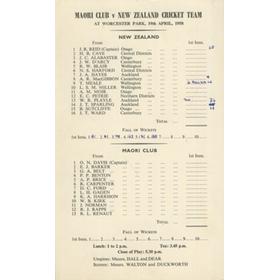 MAORI CLUB V NEW ZEALAND 1958 CRICKET SCORECARD
